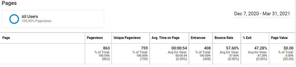 Google Analytics screenshot 2021