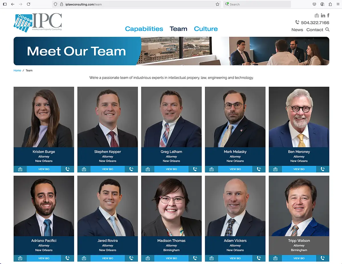 IPC Meet Our Team page screenshot